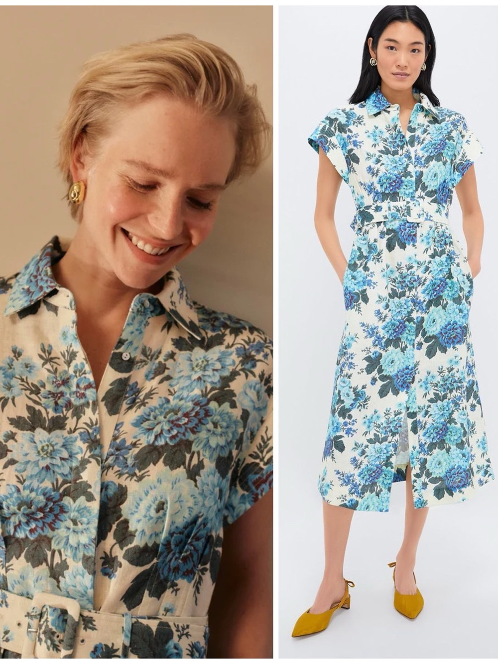 NWT Tuckernuck Wild Zinnia Chloe Linen Blue Floral Midi Dress Size Women’s Med